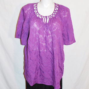 1X Liz & Me Purple Floral Keyhole Tunic Top EUC